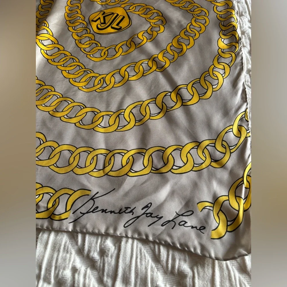 Vintage Kenneth Jay Lane Chain Print‎ Silk Scarf 30x30